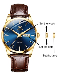 Foto 7 | Reloj Olevs De Cuero Marrón Con Esfera Azul Y Cuarzo Para Hombre - Venta Internacional.