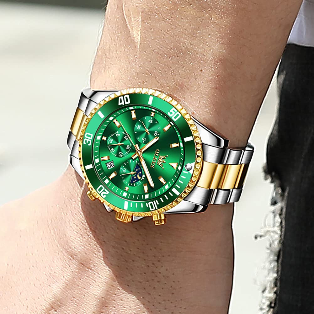 Foto 4 pulgar | Reloj Olevs Green Para Hombre, Cronógrafo Analógico De Cuarzo, Acero Inoxidable - Venta Internacional.