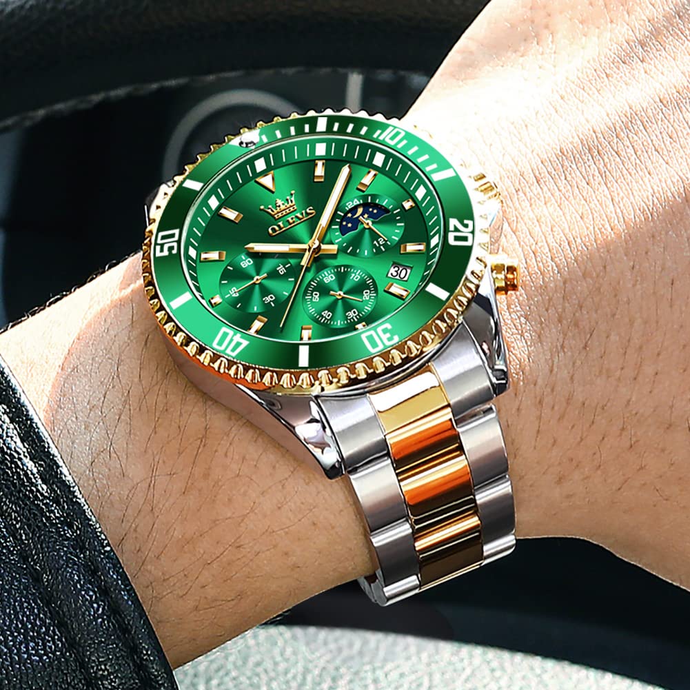 Foto 5 pulgar | Reloj Olevs Green Para Hombre, Cronógrafo Analógico De Cuarzo, Acero Inoxidable - Venta Internacional.
