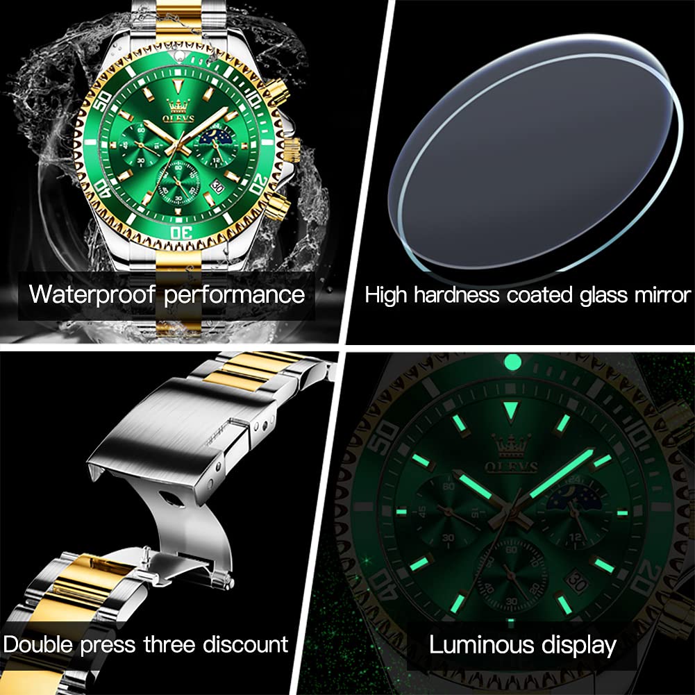 Foto 7 pulgar | Reloj Olevs Green Para Hombre, Cronógrafo Analógico De Cuarzo, Acero Inoxidable - Venta Internacional.