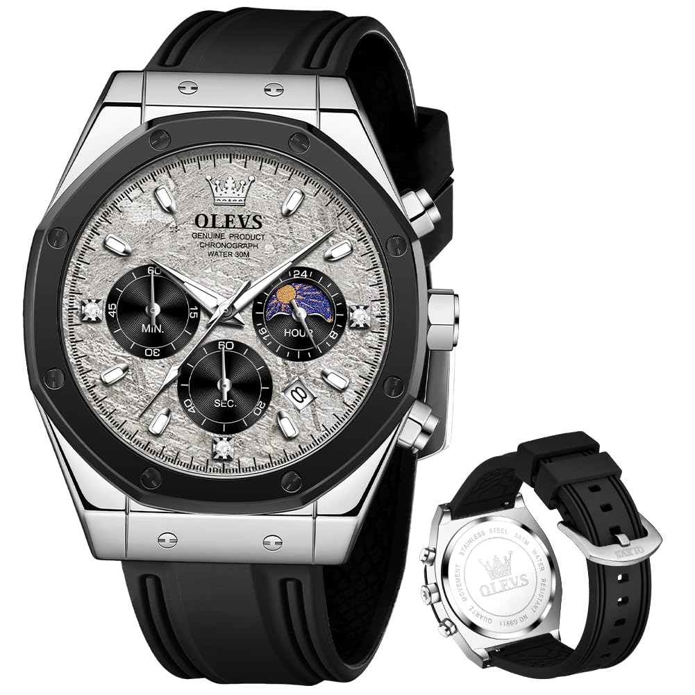 Reloj Olevs Fashion Moon Phase Waterproof Para Hombre, Color Gris - Venta Internacional.