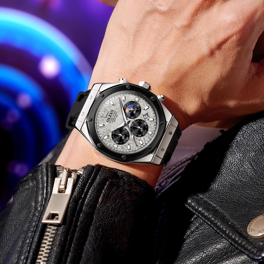 Foto 3 pulgar | Reloj Olevs Fashion Moon Phase Waterproof Para Hombre, Color Gris - Venta Internacional.