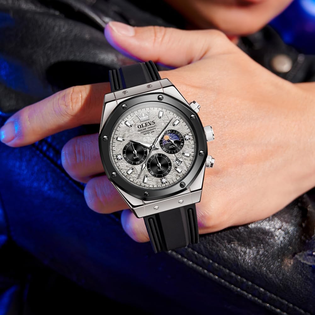 Foto 3 | Reloj Olevs Fashion Moon Phase Waterproof Para Hombre, Color Gris - Venta Internacional.