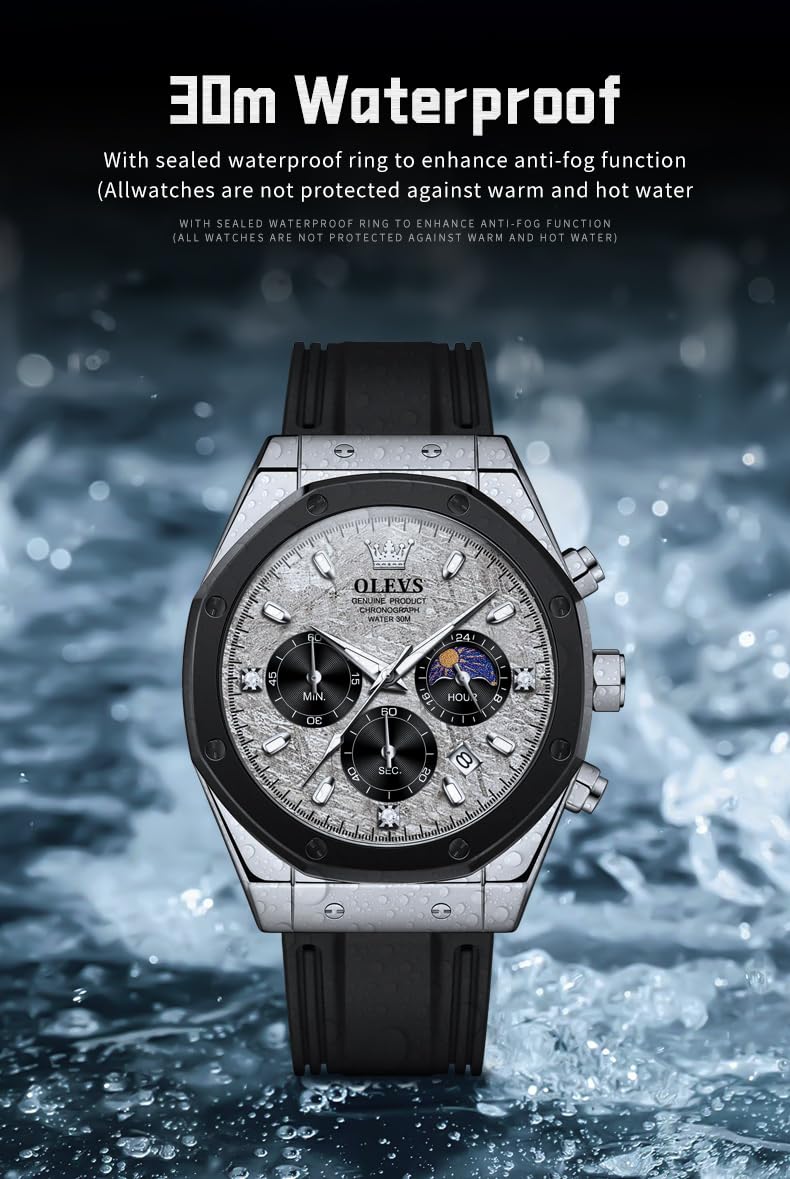 Foto 5 pulgar | Reloj Olevs Fashion Moon Phase Waterproof Para Hombre, Color Gris - Venta Internacional.