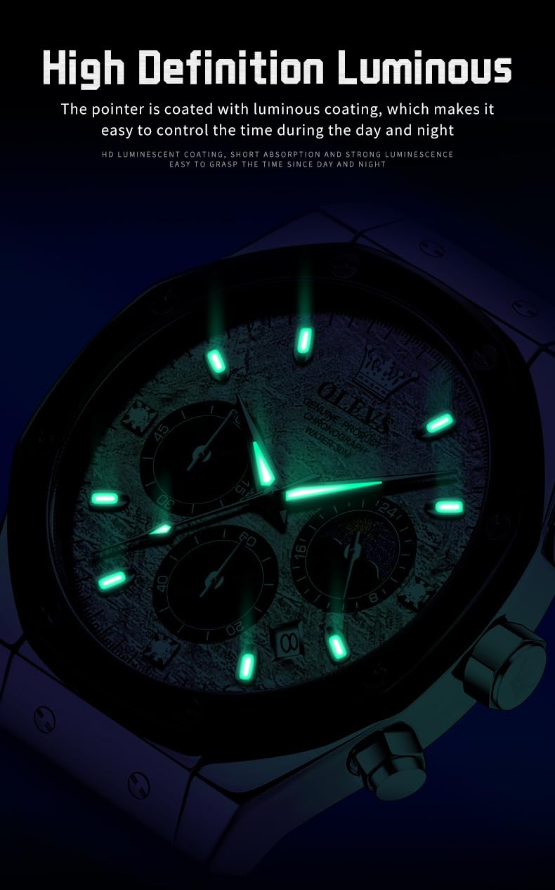 Foto 6 pulgar | Reloj Olevs Fashion Moon Phase Waterproof Para Hombre, Color Gris - Venta Internacional.