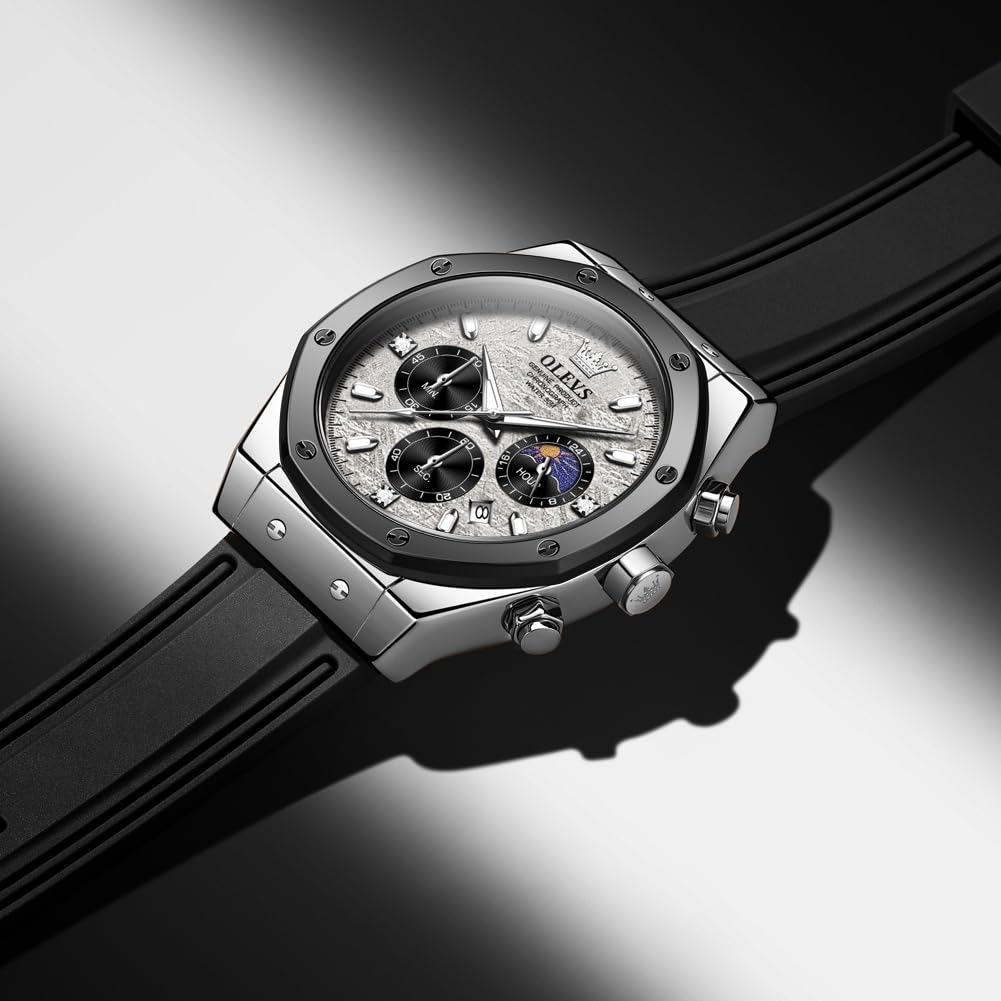 Foto 8 pulgar | Reloj Olevs Fashion Moon Phase Waterproof Para Hombre, Color Gris - Venta Internacional.