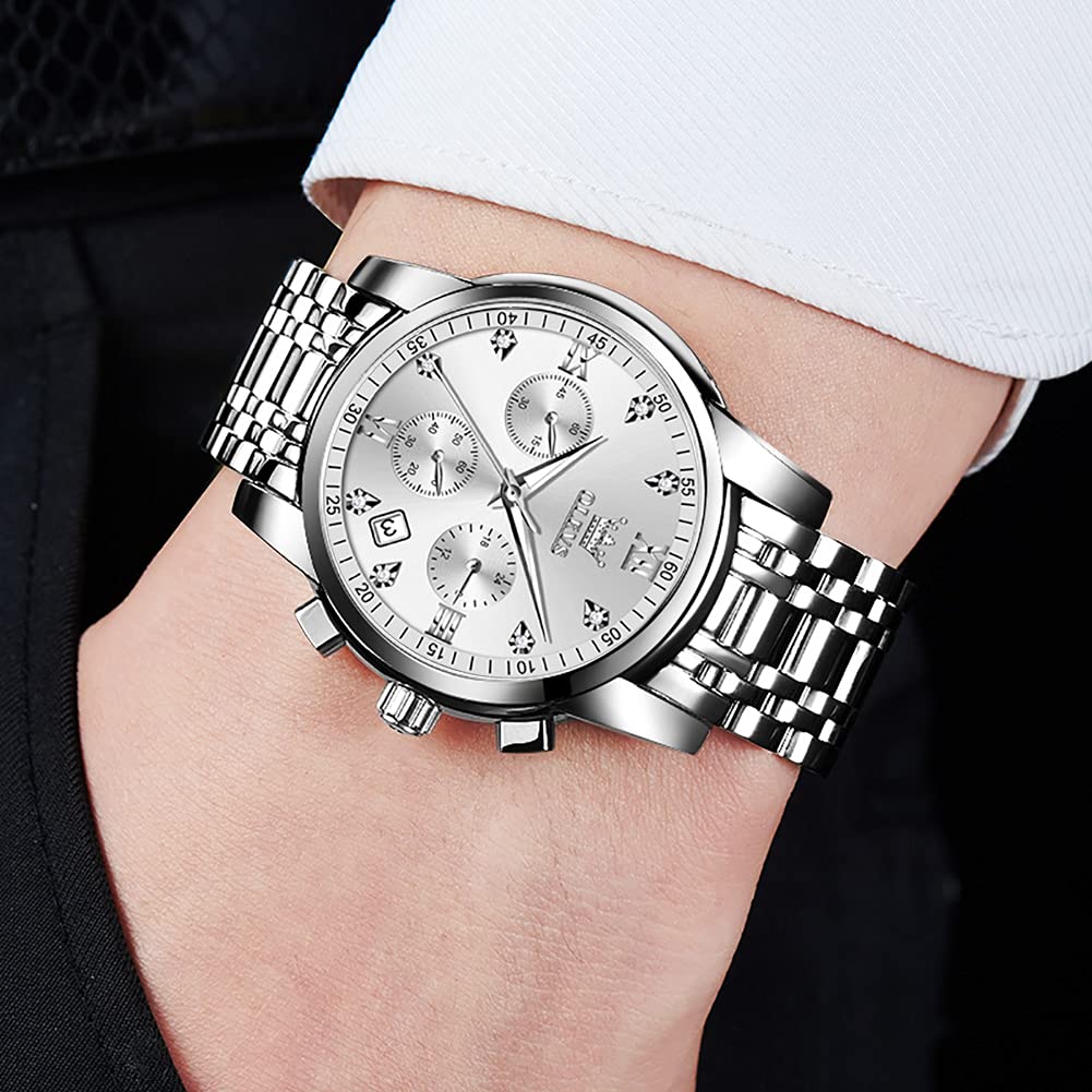 Foto 4 | Reloj Olevs Cronógrafo De Lujo De Acero Inoxidable Plateado Para Hombre - Venta Internacional.