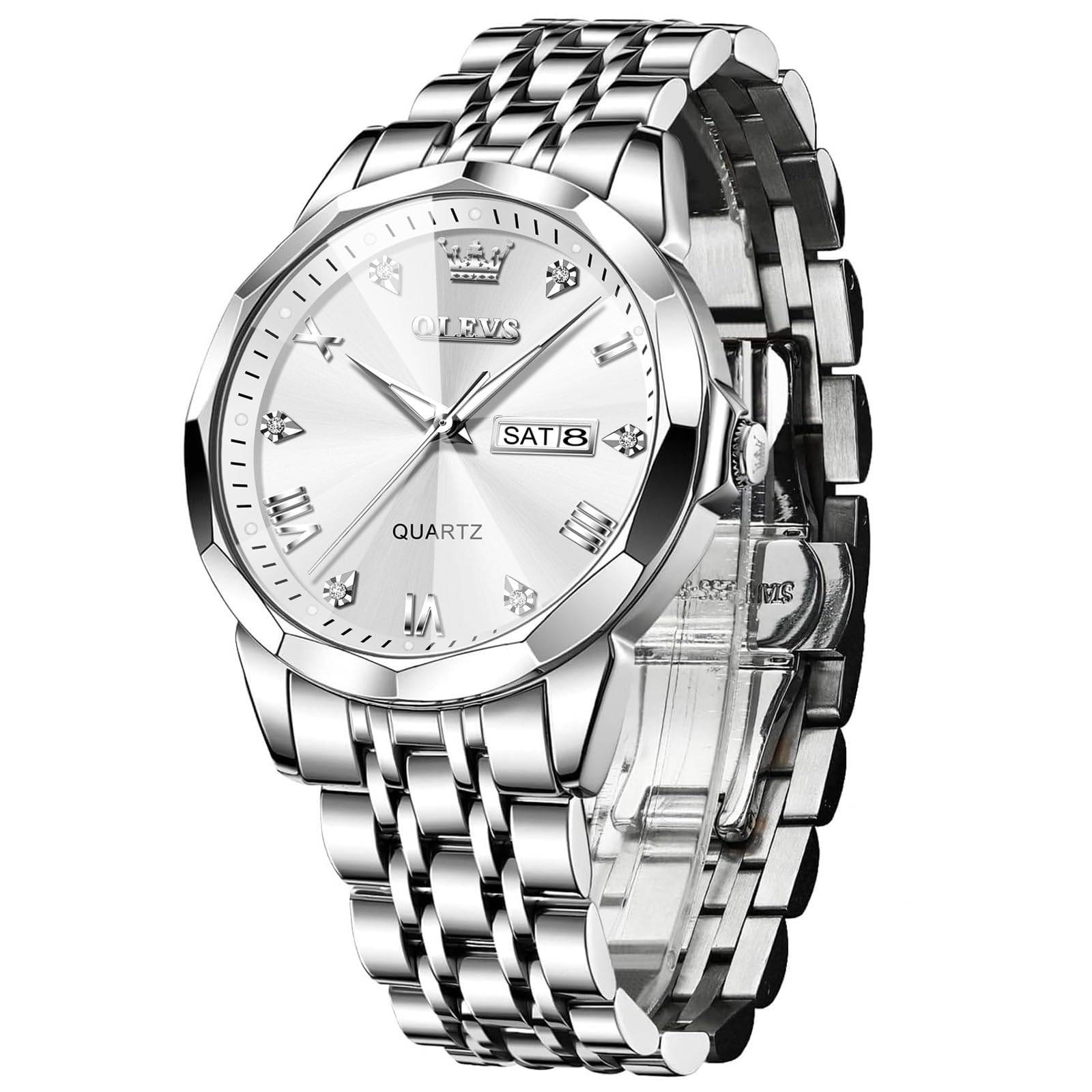 Reloj Olevs Silver Para Hombre Con Fecha De Acero Inoxidable Impermeable - Venta Internacional.