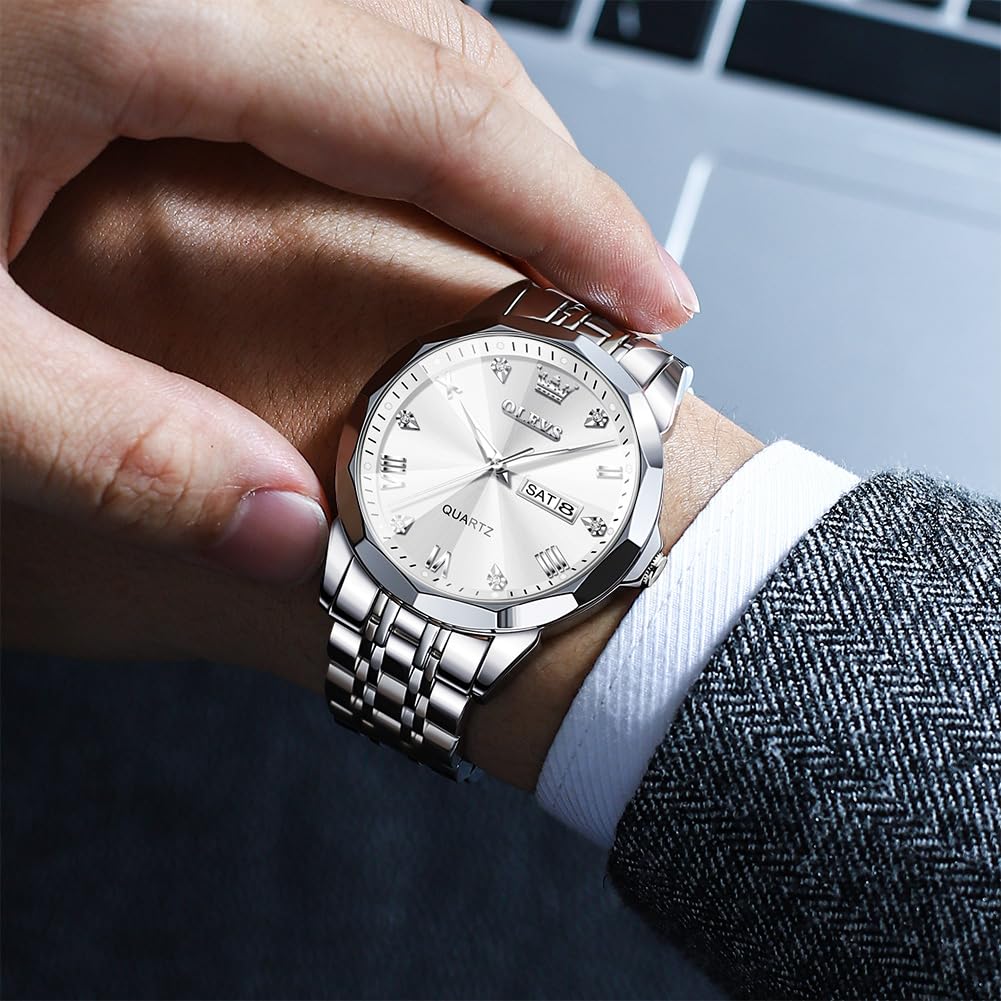 Foto 3 pulgar | Reloj Olevs Silver Para Hombre Con Fecha De Acero Inoxidable Impermeable - Venta Internacional.