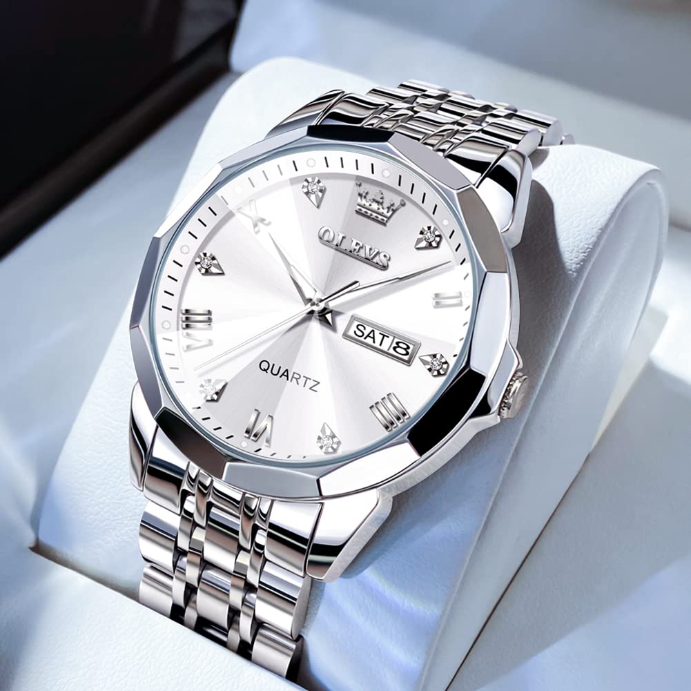 Foto 5 pulgar | Reloj Olevs Silver Para Hombre Con Fecha De Acero Inoxidable Impermeable - Venta Internacional.