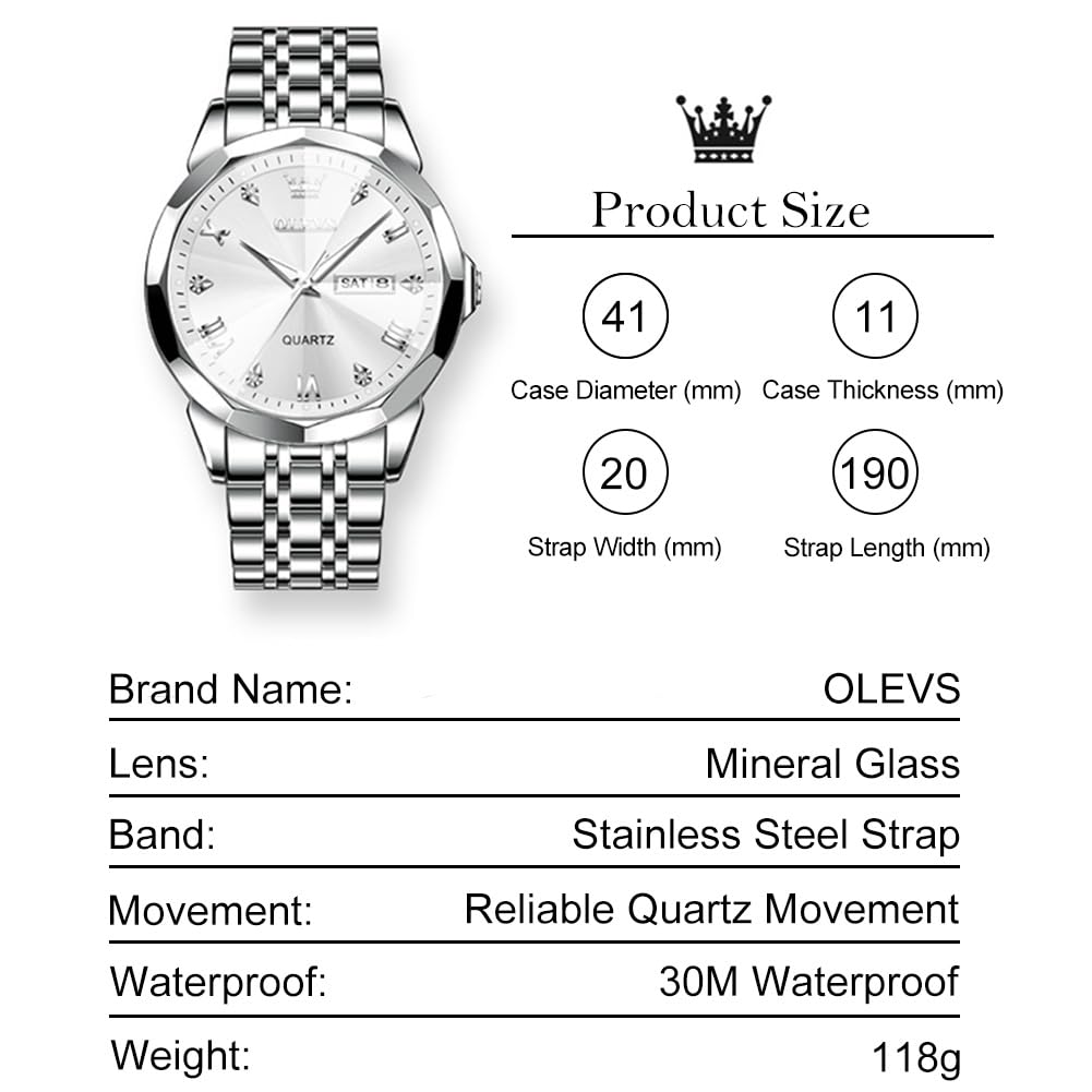 Foto 6 pulgar | Reloj Olevs Silver Para Hombre Con Fecha De Acero Inoxidable Impermeable - Venta Internacional.