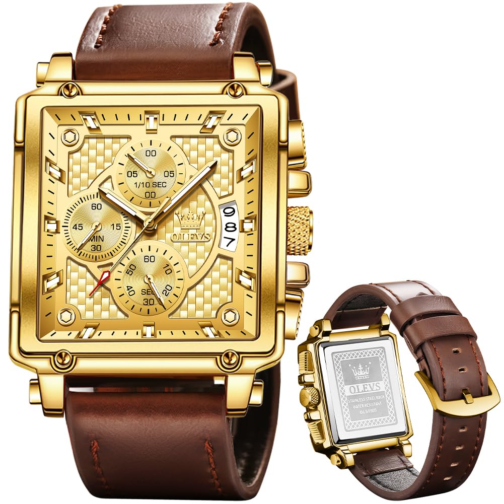 Foto 2 pulgar | Reloj Olevs Chronograph Square De Cuero Impermeable Para Hombre - Venta Internacional.