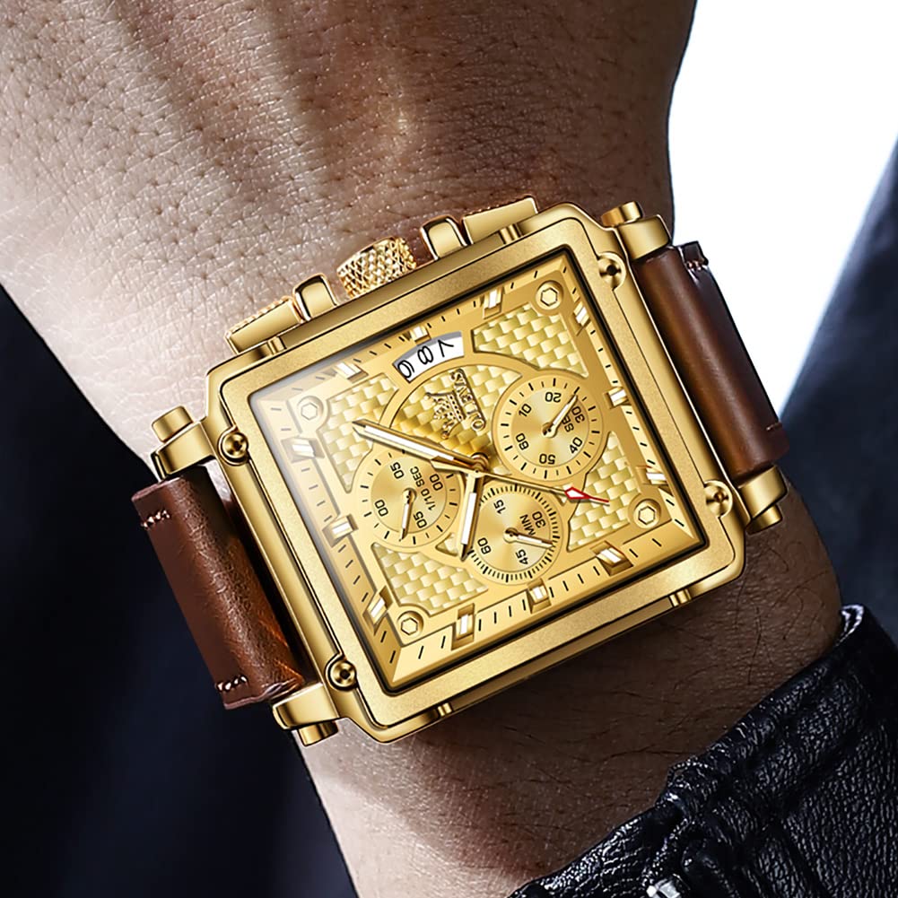 Foto 4 pulgar | Reloj Olevs Chronograph Square De Cuero Impermeable Para Hombre - Venta Internacional.
