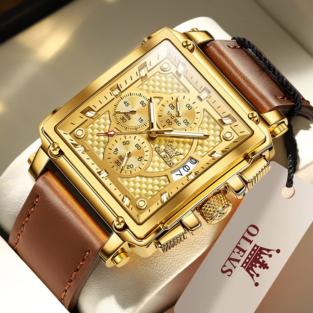 Foto 5 pulgar | Reloj Olevs Chronograph Square De Cuero Impermeable Para Hombre - Venta Internacional.