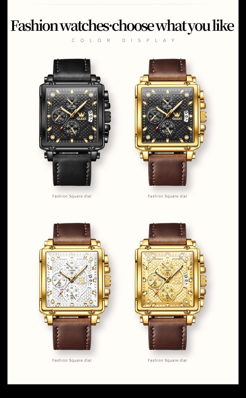Foto 7 pulgar | Reloj Olevs Chronograph Square De Cuero Impermeable Para Hombre - Venta Internacional.