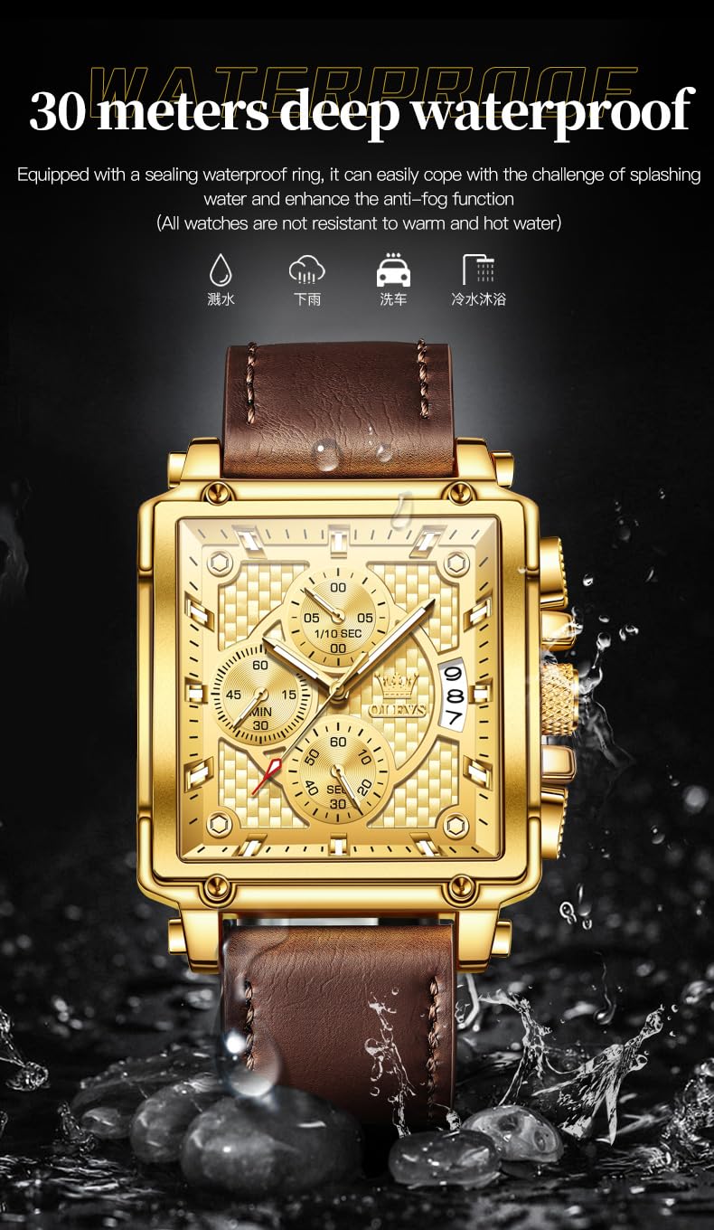 Foto 8 pulgar | Reloj Olevs Chronograph Square De Cuero Impermeable Para Hombre - Venta Internacional.