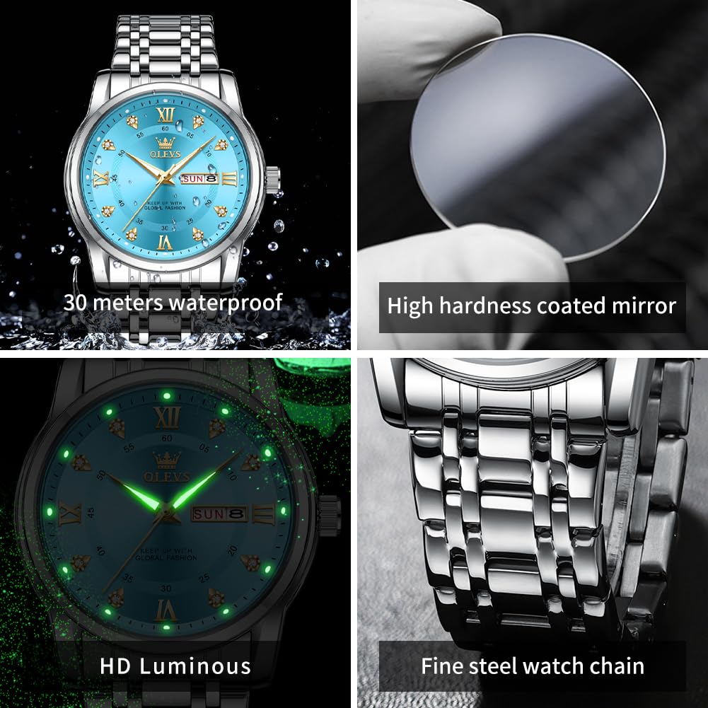Foto 7 pulgar | Reloj Olevs Analog Quartz Para Hombre De Acero Inoxidable Resistente Al Agua - Venta Internacional.