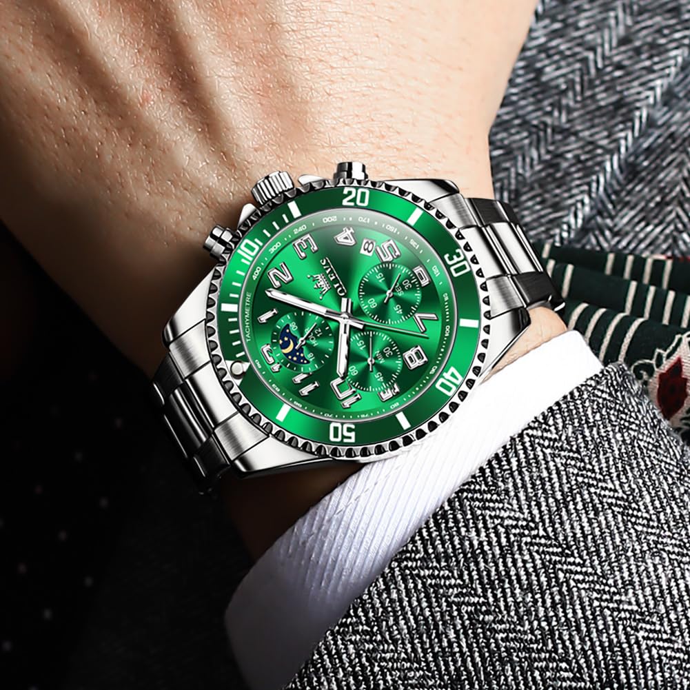 Foto 4 pulgar | Reloj De Pulsera Olevs Green Para Hombre Chronograph Moon Phase - Venta Internacional.