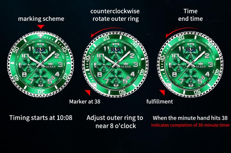 Foto 5 | Reloj De Pulsera Olevs Green Para Hombre Chronograph Moon Phase - Venta Internacional.