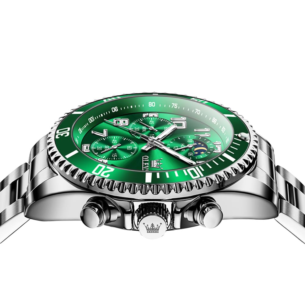 Foto 8 pulgar | Reloj De Pulsera Olevs Green Para Hombre Chronograph Moon Phase - Venta Internacional.