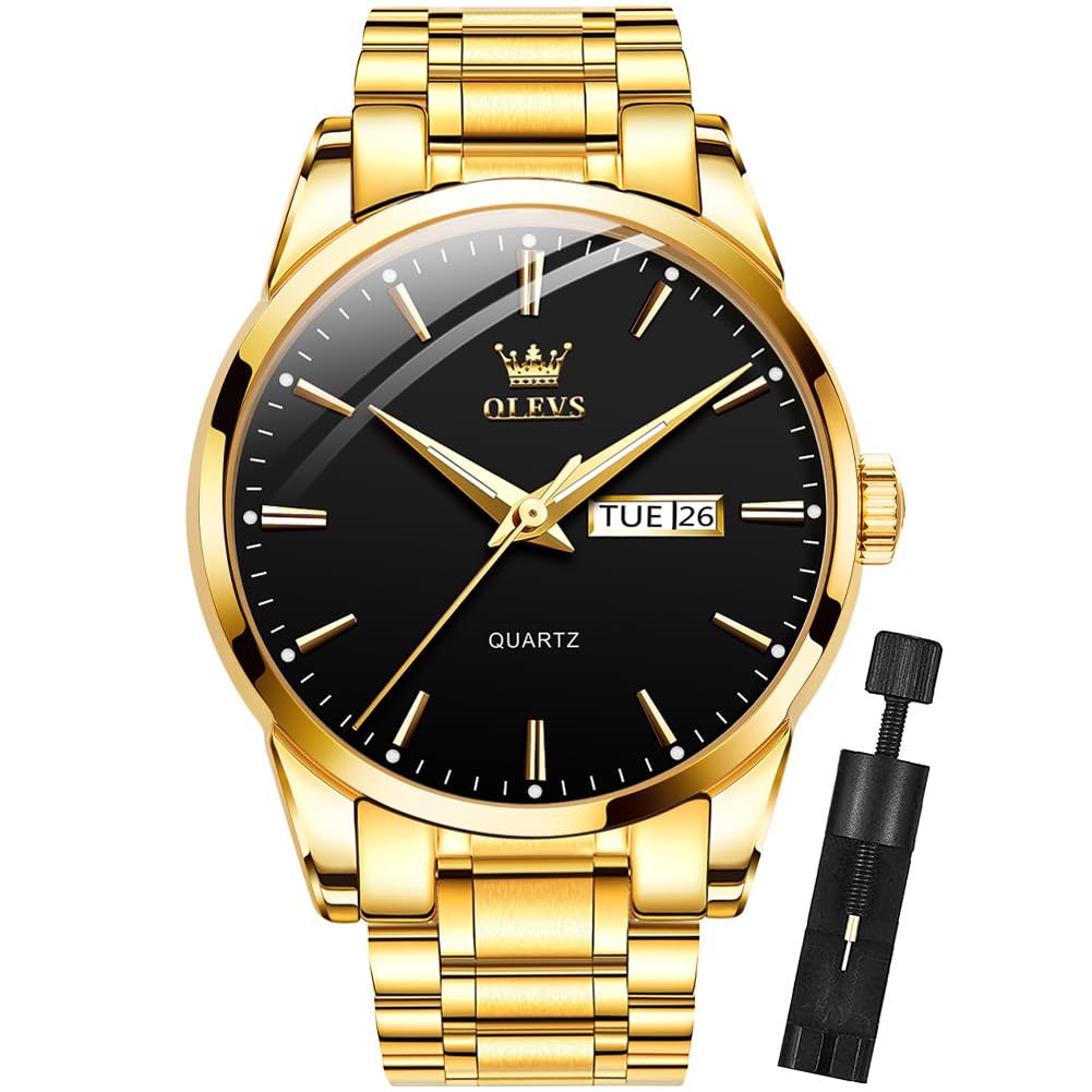 Reloj Olevs Para Hombre, Analógico, Cuarzo Dorado, Acero Inoxidable, Resistente Al Agua - Venta Internacional.