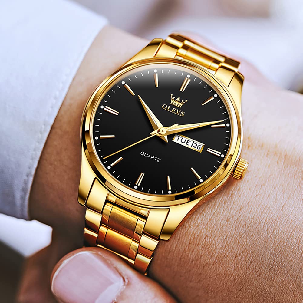Foto 4 | Reloj Olevs Para Hombre, Analógico, Cuarzo Dorado, Acero Inoxidable, Resistente Al Agua - Venta Internacional.