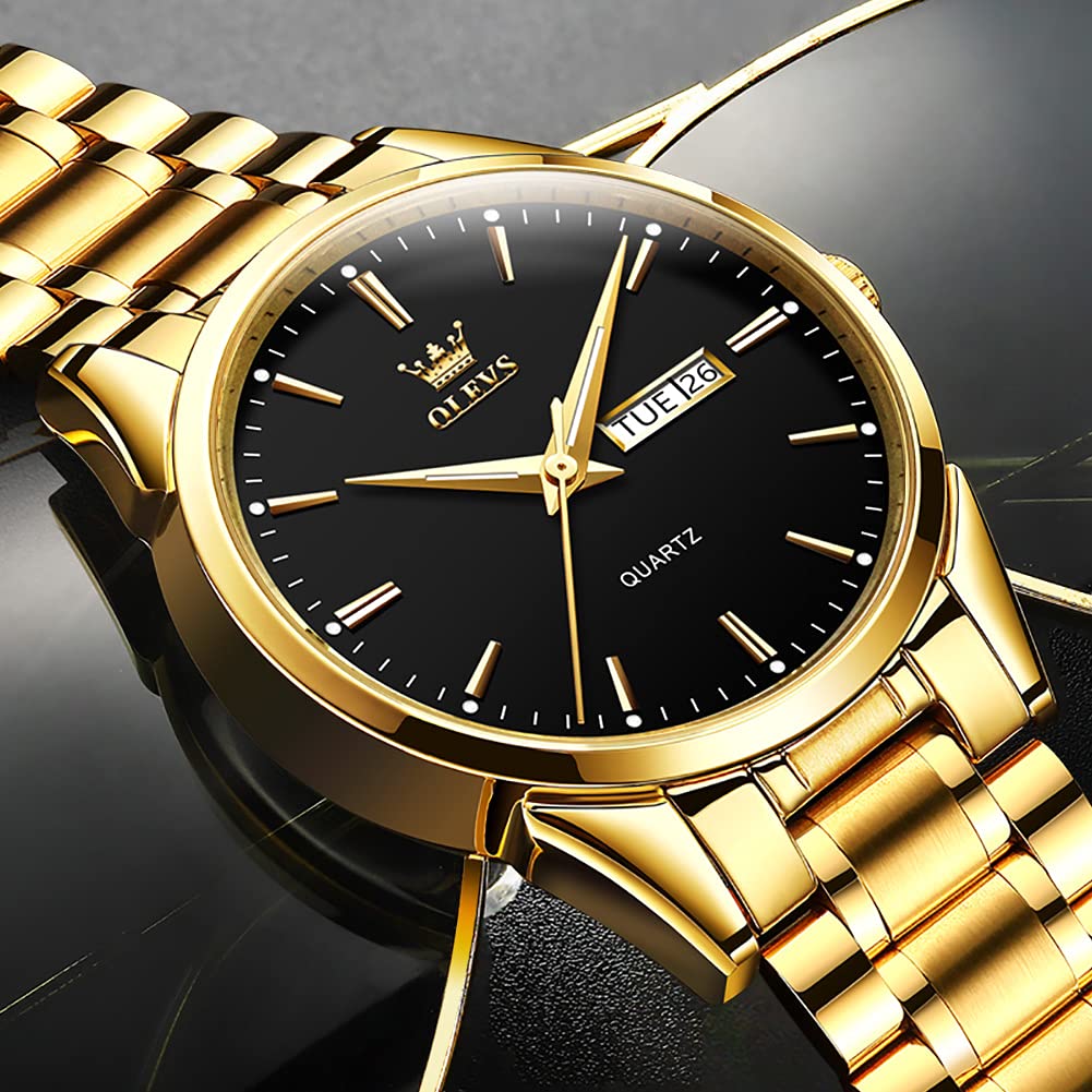 Foto 5 | Reloj Olevs Para Hombre, Analógico, Cuarzo Dorado, Acero Inoxidable, Resistente Al Agua - Venta Internacional.