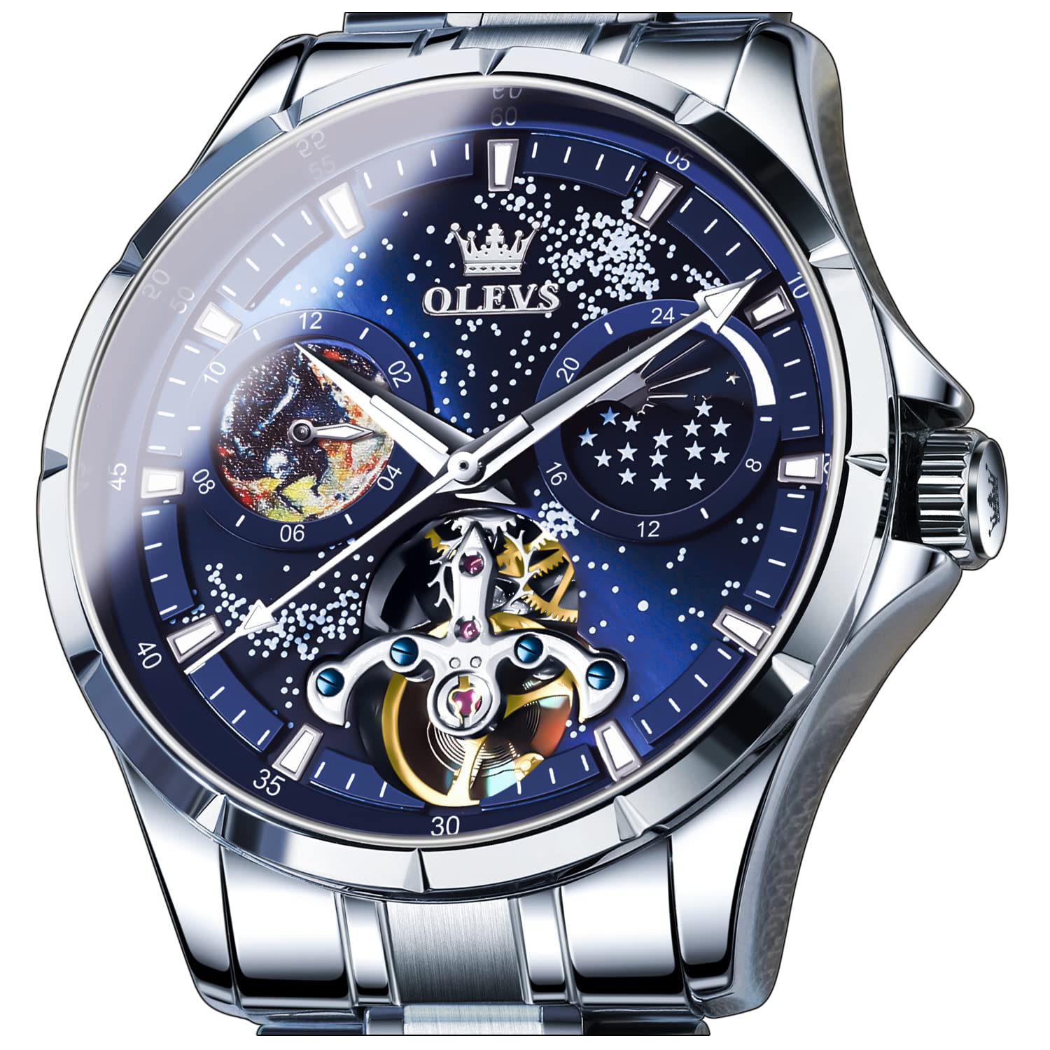 Foto 1 | Reloj Olevs Mechanical Skeleton Moon Phase Automático Para Hombre - Venta Internacional.