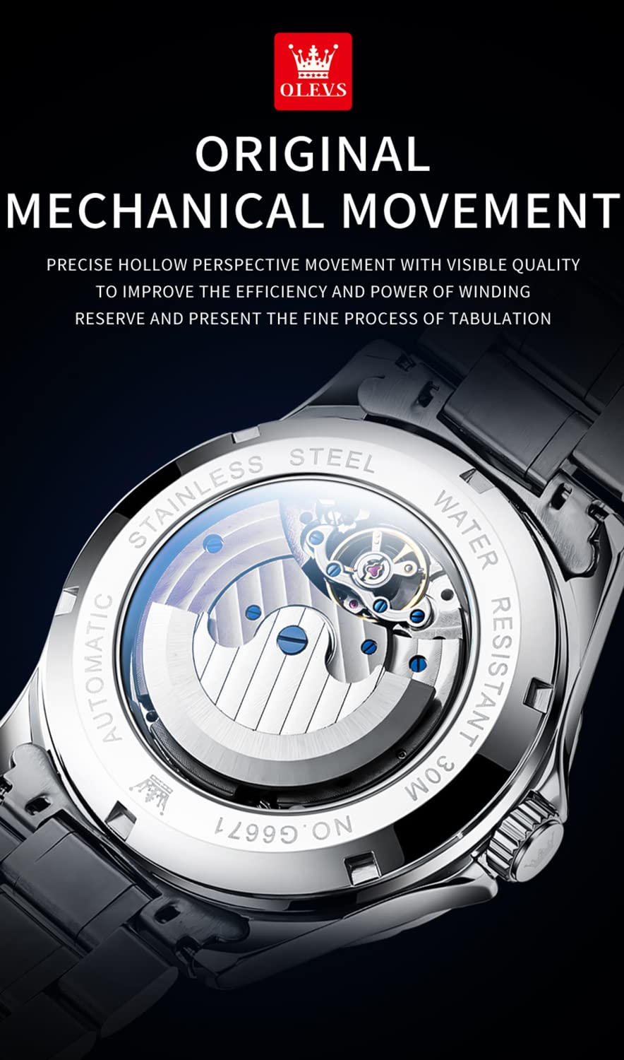 Foto 4 | Reloj Olevs Mechanical Skeleton Moon Phase Automático Para Hombre - Venta Internacional.