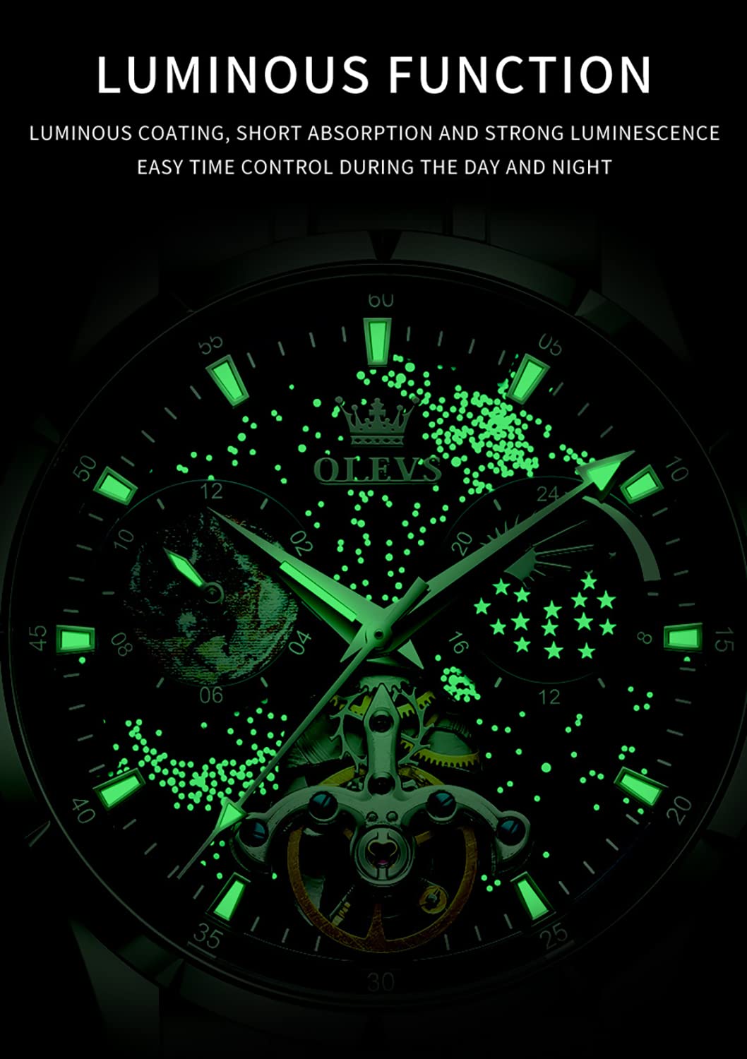 Foto 5 | Reloj Olevs Mechanical Skeleton Moon Phase Automático Para Hombre - Venta Internacional.