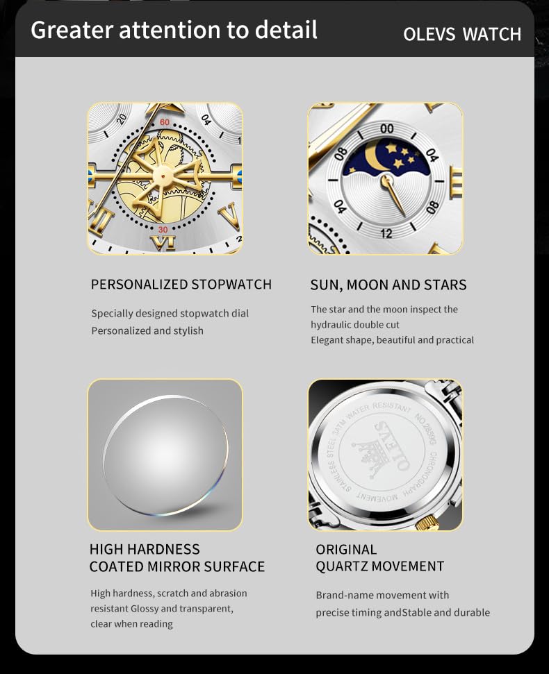 Foto 7 pulgar | Reloj De Pulsera Olevs Chronograph Quartz De Acero Inoxidable Para Hombre - Venta Internacional.