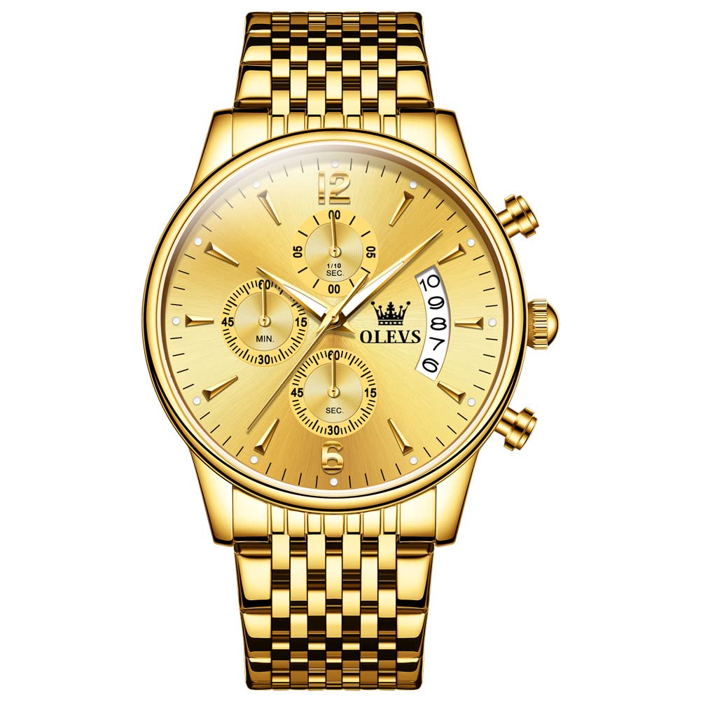 Foto 2 pulgar | Reloj Olevs De Acero Inoxidable En Oro Amarillo De 42 Mm Para Hombre Con Fecha - Venta Internacional.