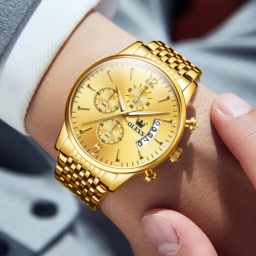 Foto 2 | Reloj Olevs De Acero Inoxidable En Oro Amarillo De 42 Mm Para Hombre Con Fecha - Venta Internacional.