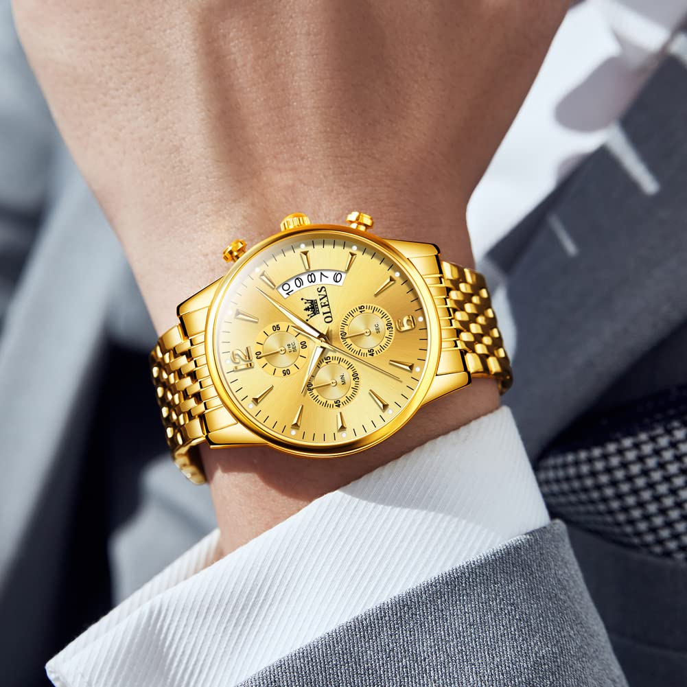 Foto 4 pulgar | Reloj Olevs De Acero Inoxidable En Oro Amarillo De 42 Mm Para Hombre Con Fecha - Venta Internacional.