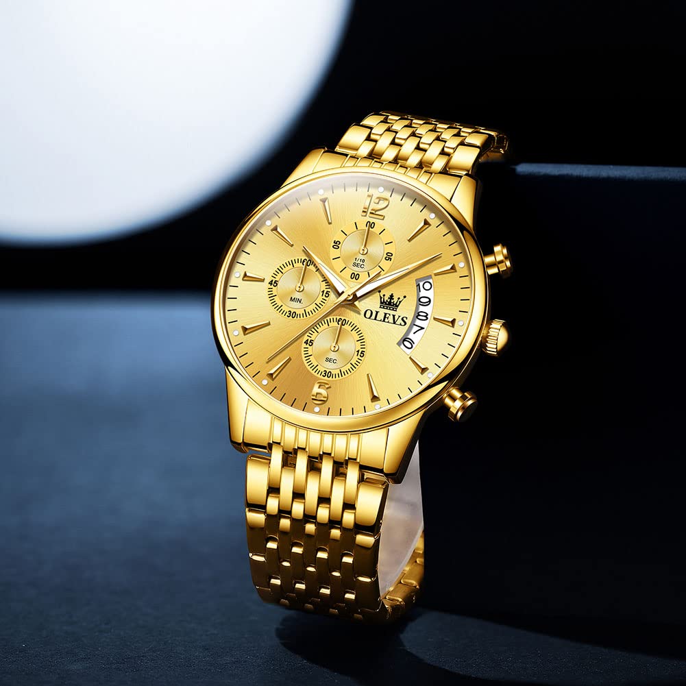Foto 4 | Reloj Olevs De Acero Inoxidable En Oro Amarillo De 42 Mm Para Hombre Con Fecha - Venta Internacional.