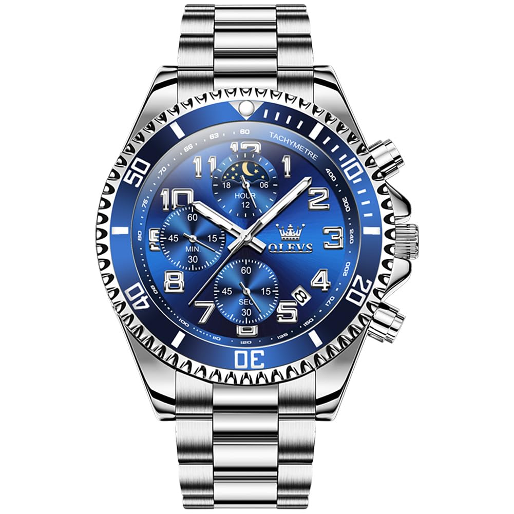 Foto 2 pulgar | Reloj Olevs De Acero Inoxidable A La Moda Para Hombre, Clásico, Azul Con Fecha - Venta Internacional.