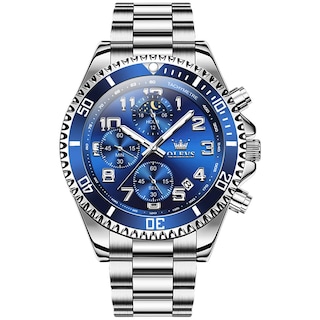 Foto 1 | Reloj Olevs De Acero Inoxidable A La Moda Para Hombre, Clásico, Azul Con Fecha - Venta Internacional.