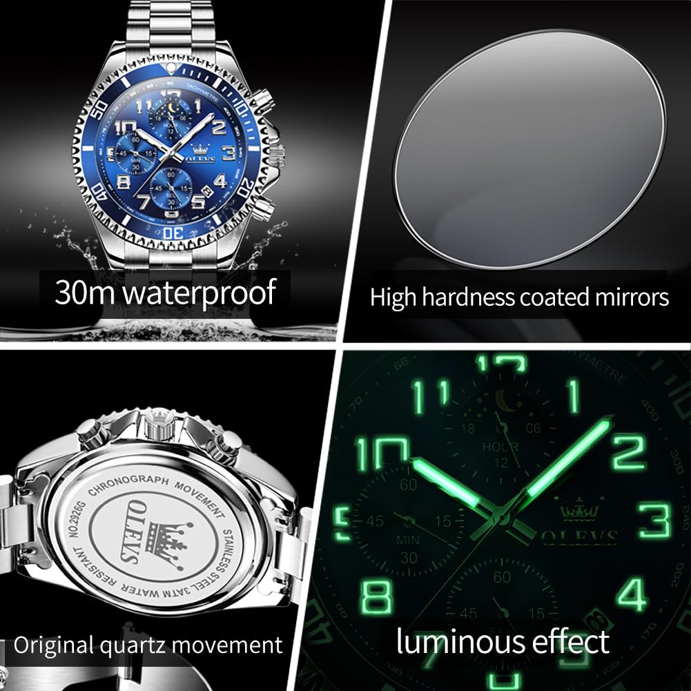 Foto 3 | Reloj Olevs De Acero Inoxidable A La Moda Para Hombre, Clásico, Azul Con Fecha - Venta Internacional.