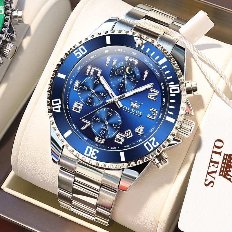 Foto 5 pulgar | Reloj Olevs De Acero Inoxidable A La Moda Para Hombre, Clásico, Azul Con Fecha - Venta Internacional.