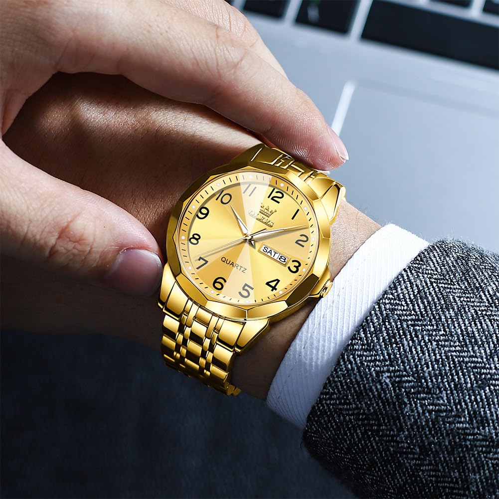 Foto 3 pulgar | Reloj Olevs Para Hombre Con Correa De Acero Inoxidable Dorado Resistente Al Agua - Venta Internacional.