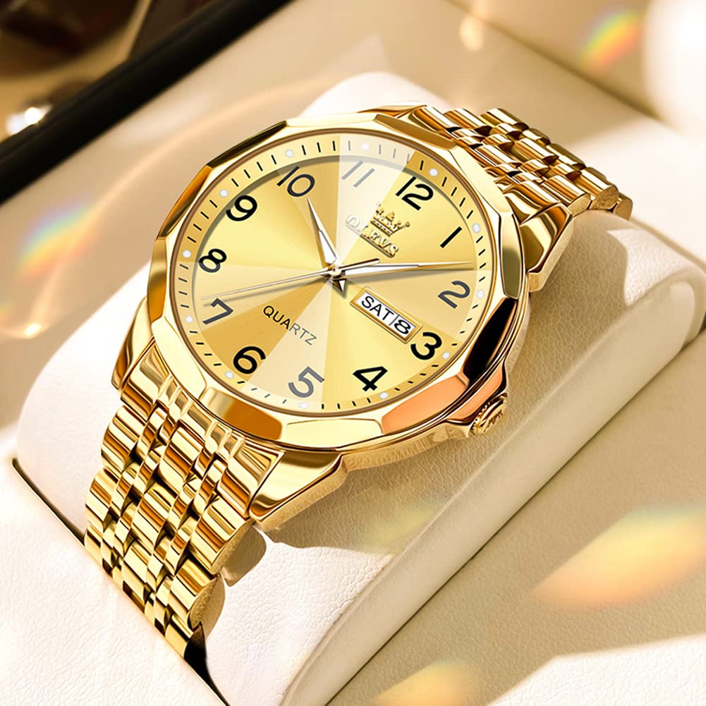 Foto 4 | Reloj Olevs Para Hombre Con Correa De Acero Inoxidable Dorado Resistente Al Agua - Venta Internacional.