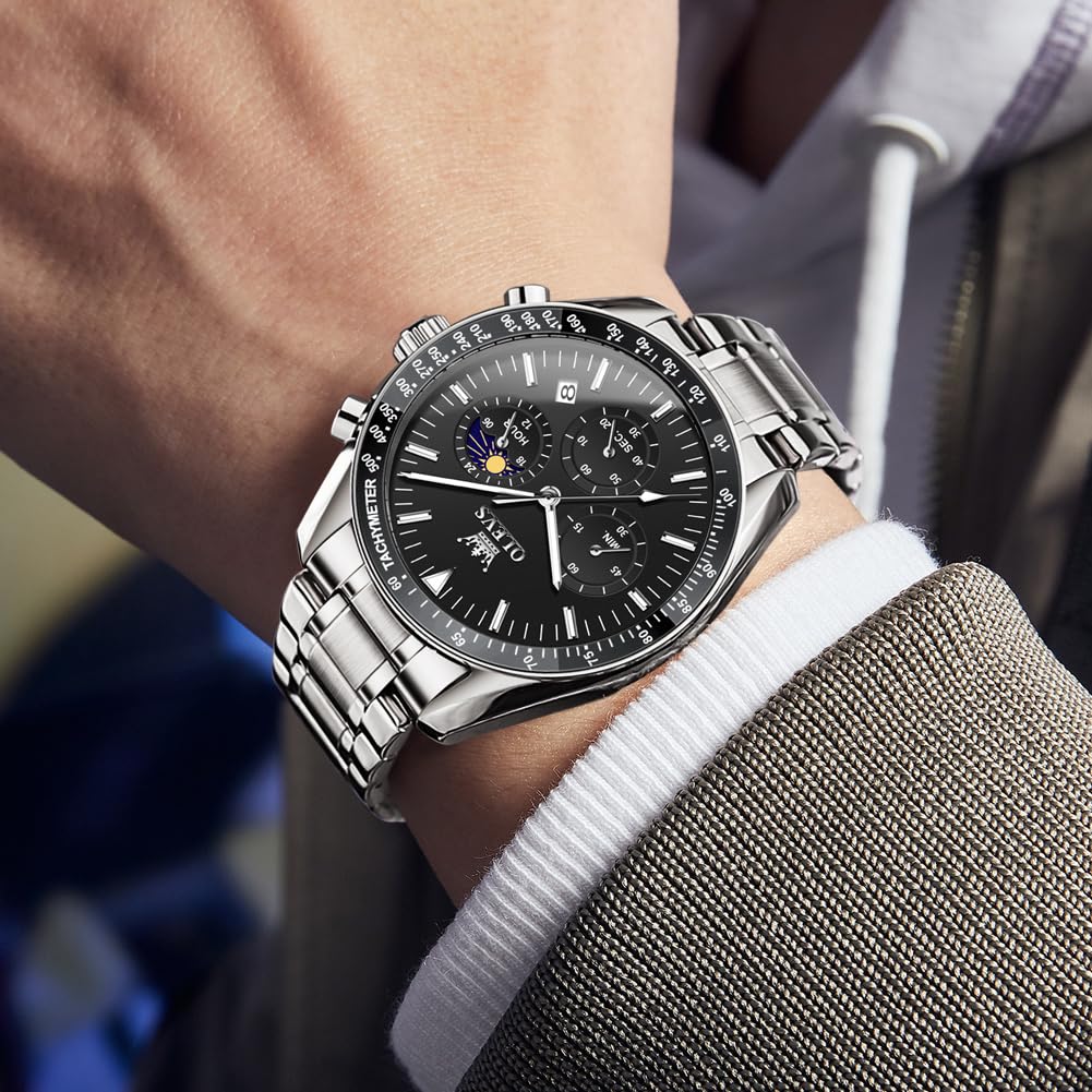 Foto 3 | Reloj Olevs Chronograph Moon Phase Quartz Para Hombre Plateado - Venta Internacional.