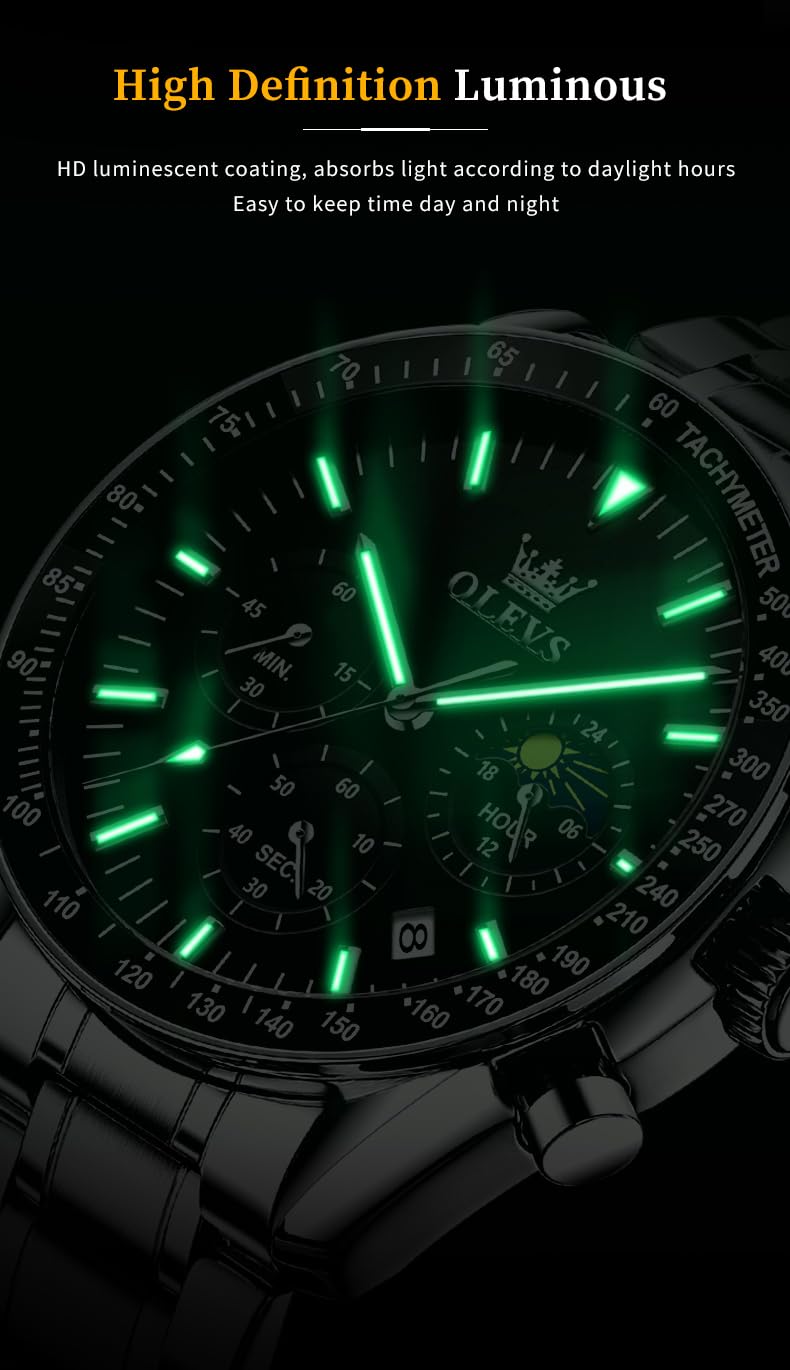 Foto 5 pulgar | Reloj Olevs Chronograph Moon Phase Quartz Para Hombre Plateado - Venta Internacional.
