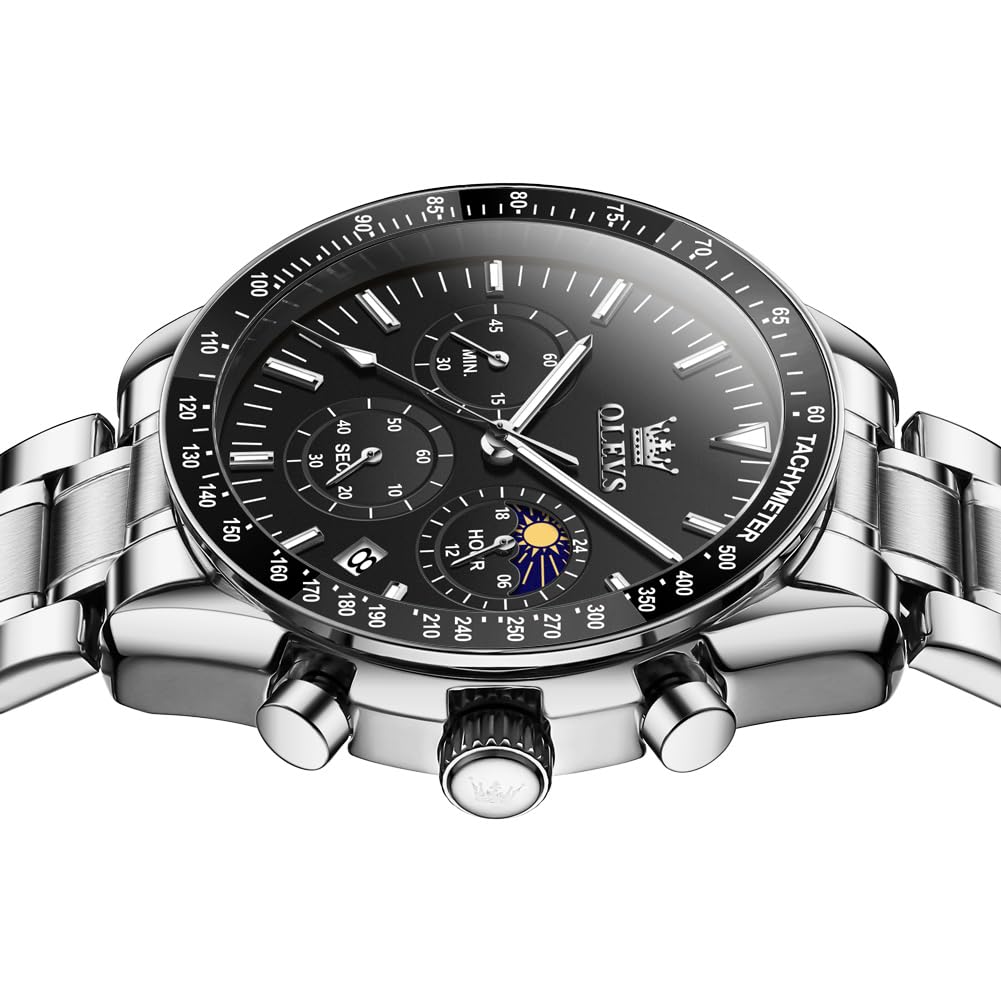 Foto 8 pulgar | Reloj Olevs Chronograph Moon Phase Quartz Para Hombre Plateado - Venta Internacional.