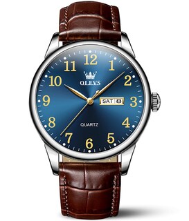Foto 1 | Reloj Olevs Marrón Para Hombre Con Esfera Azul Y Correa De Piel De 39 Mm - Venta Internacional.
