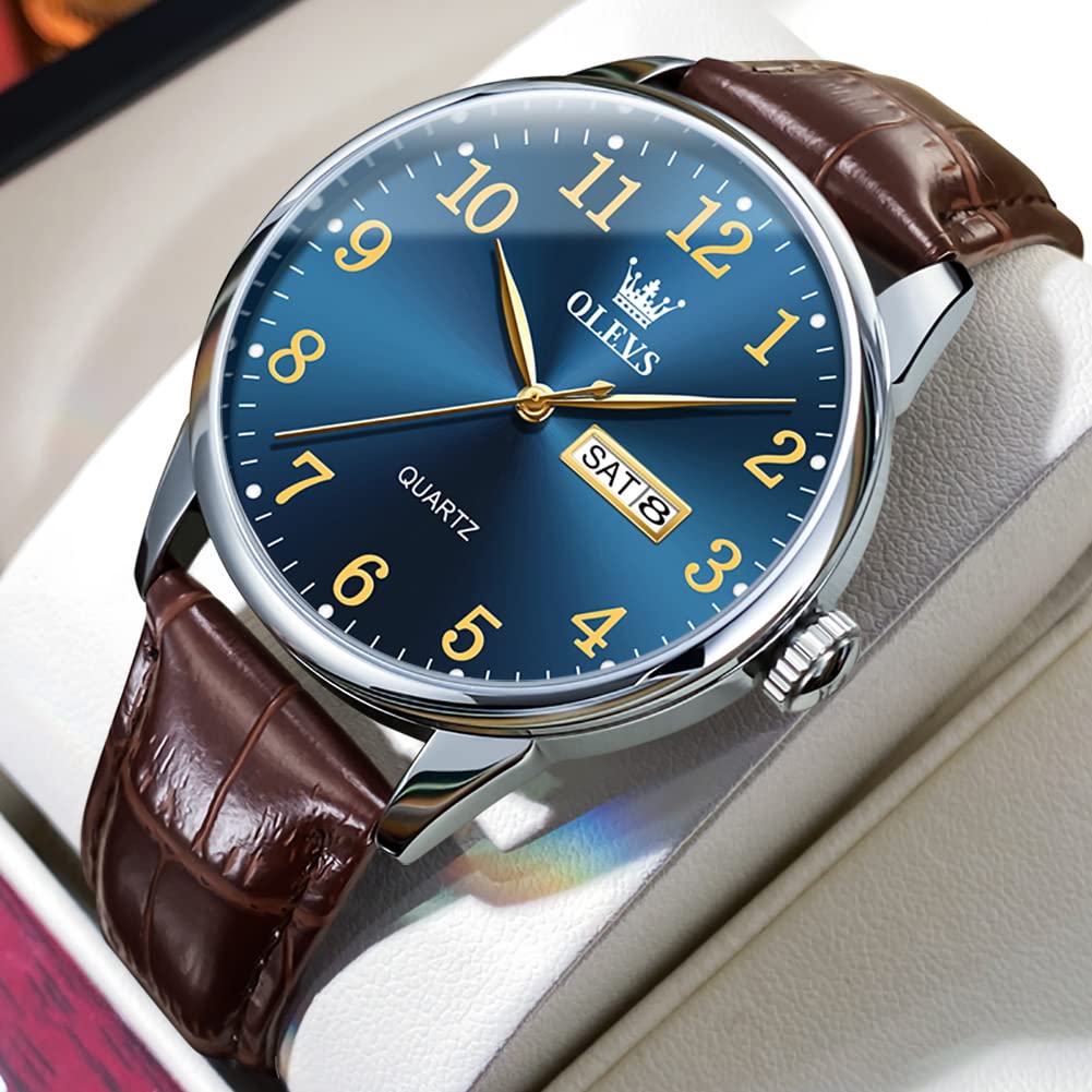 Foto 6 pulgar | Reloj Olevs Marrón Para Hombre Con Esfera Azul Y Correa De Piel De 39 Mm - Venta Internacional.