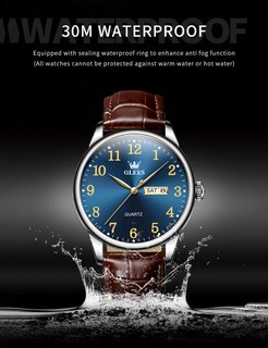 Foto 7 | Reloj Olevs Marrón Para Hombre Con Esfera Azul Y Correa De Piel De 39 Mm - Venta Internacional.