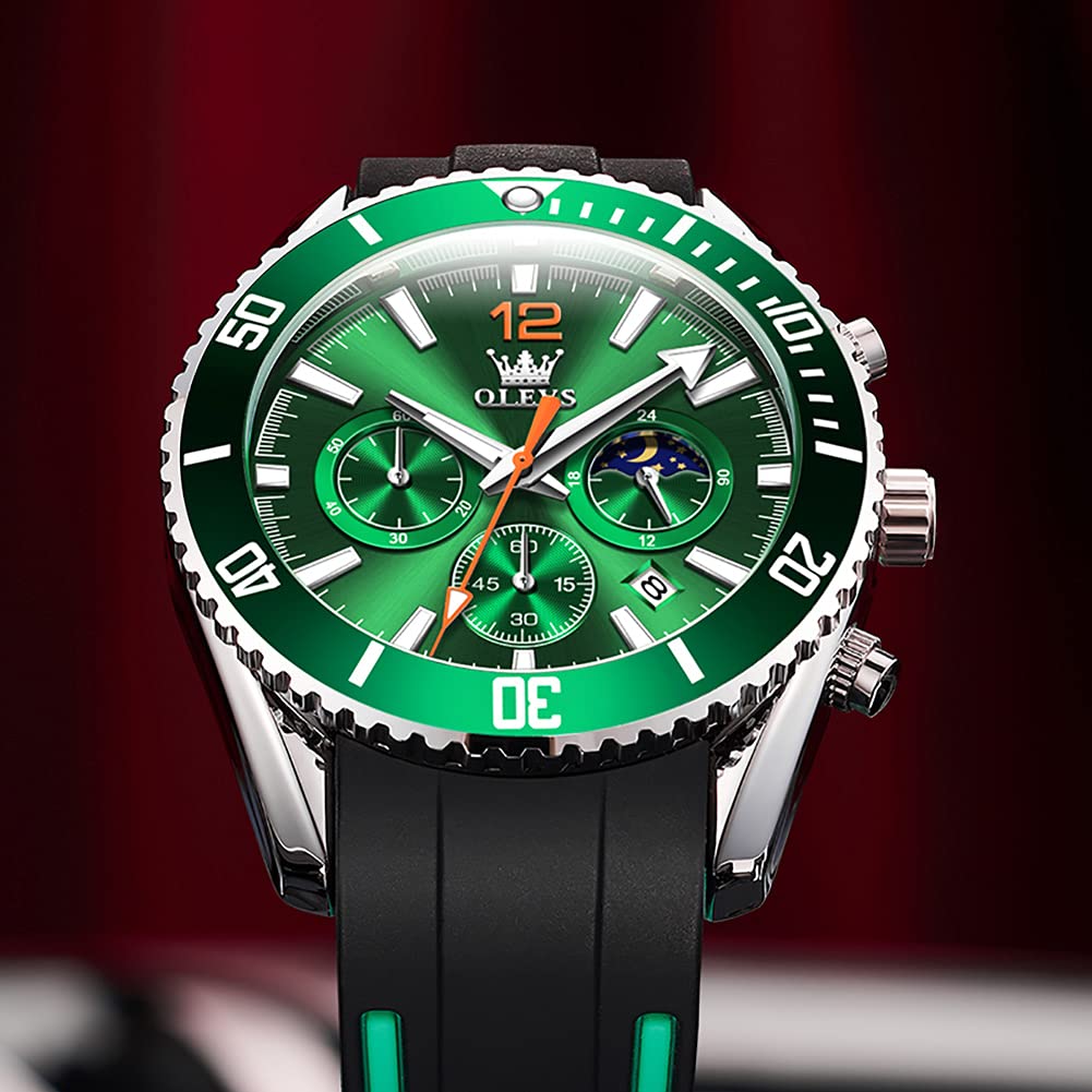 Foto 3 pulgar | Reloj Olevs Green Moon Phase Impermeable Para Hombre Con Caja - Venta Internacional.