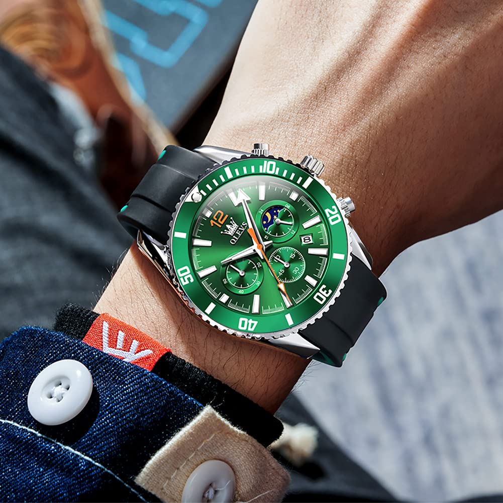 Foto 5 pulgar | Reloj Olevs Green Moon Phase Impermeable Para Hombre Con Caja - Venta Internacional.