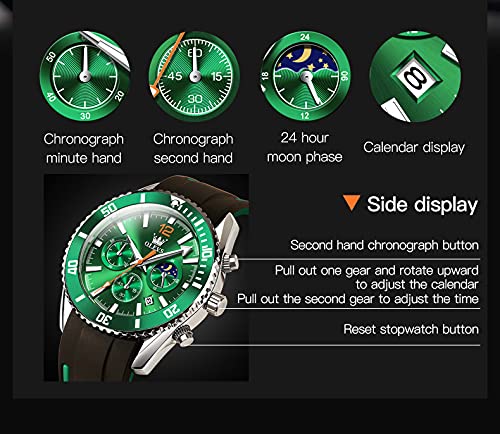 Foto 6 pulgar | Reloj Olevs Green Moon Phase Impermeable Para Hombre Con Caja - Venta Internacional.